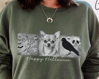 ヴィンテージハロウィンチワワセーター 秋 グランチチワワスウェットシャツ チワワママ レトロハロウィンシャツ ハロウィンチワワギフト チワワ
