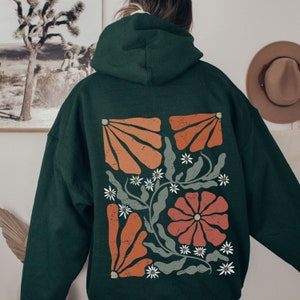 Boho Flowers Hoodie Botanical Nature Hoodie Retro Wavy Wildflower Hoodie Cottagecore Hoodie Floral Hoodie Minimalist Wildflower Sweater