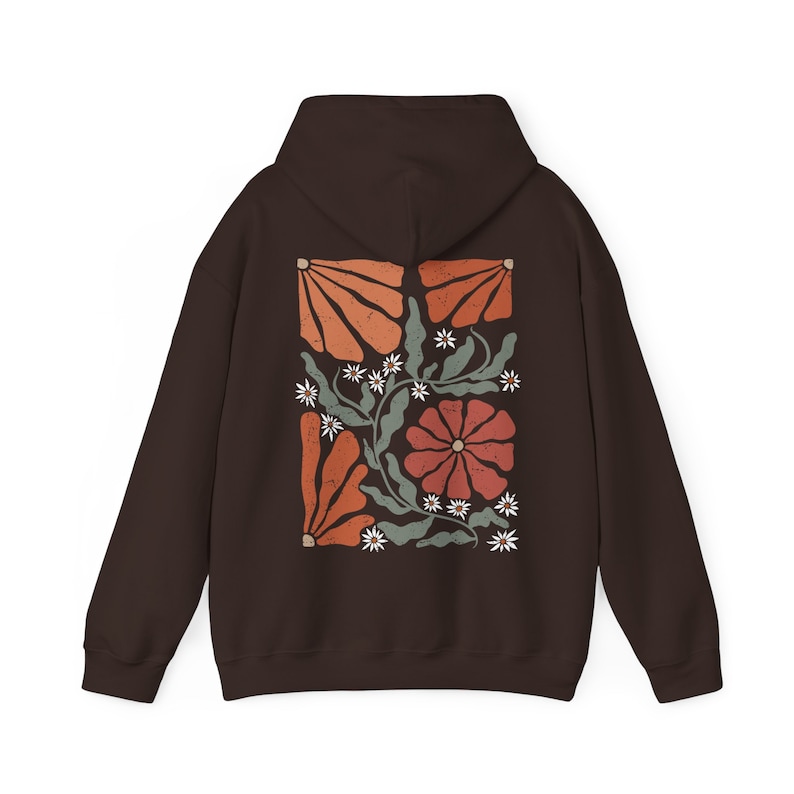 Boho Flowers Hoodie Botanical Nature Hoodie Retro Wavy Wildflower Hoodie Cottagecore Hoodie Floral Hoodie Minimalist Wildflower Sweater Dark Chocolate
