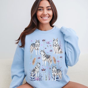 Husky Sweatshirt Siberian Husky Sweater Husky Gifts Husky Clothes Wildflower Husky Crewneck Cottagecore Siberian Husky Shirt Husky Mama Gift
