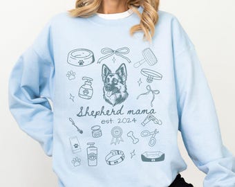 Sudadera personalizada de pastor alemán, suéter de pastor alemán con cuello redondo, regalo para mamá pastora, diseño de garabatos, camiseta de pastor.