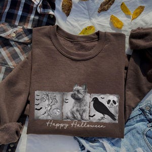 Vintage Halloween Cairn Terrier Sweatshirt, Fall Grunch Sweater, Cairn Terrier mom, Retro Halloween Sweatshirt, Halloween Cairn Terrier Gift