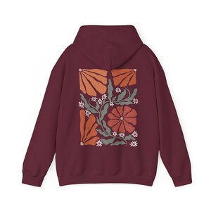 Boho Flowers Hoodie Botanical Nature Hoodie Retro Wavy Wildflower Hoodie Cottagecore Hoodie Floral Hoodie Minimalist Wildflower Sweater Maroon