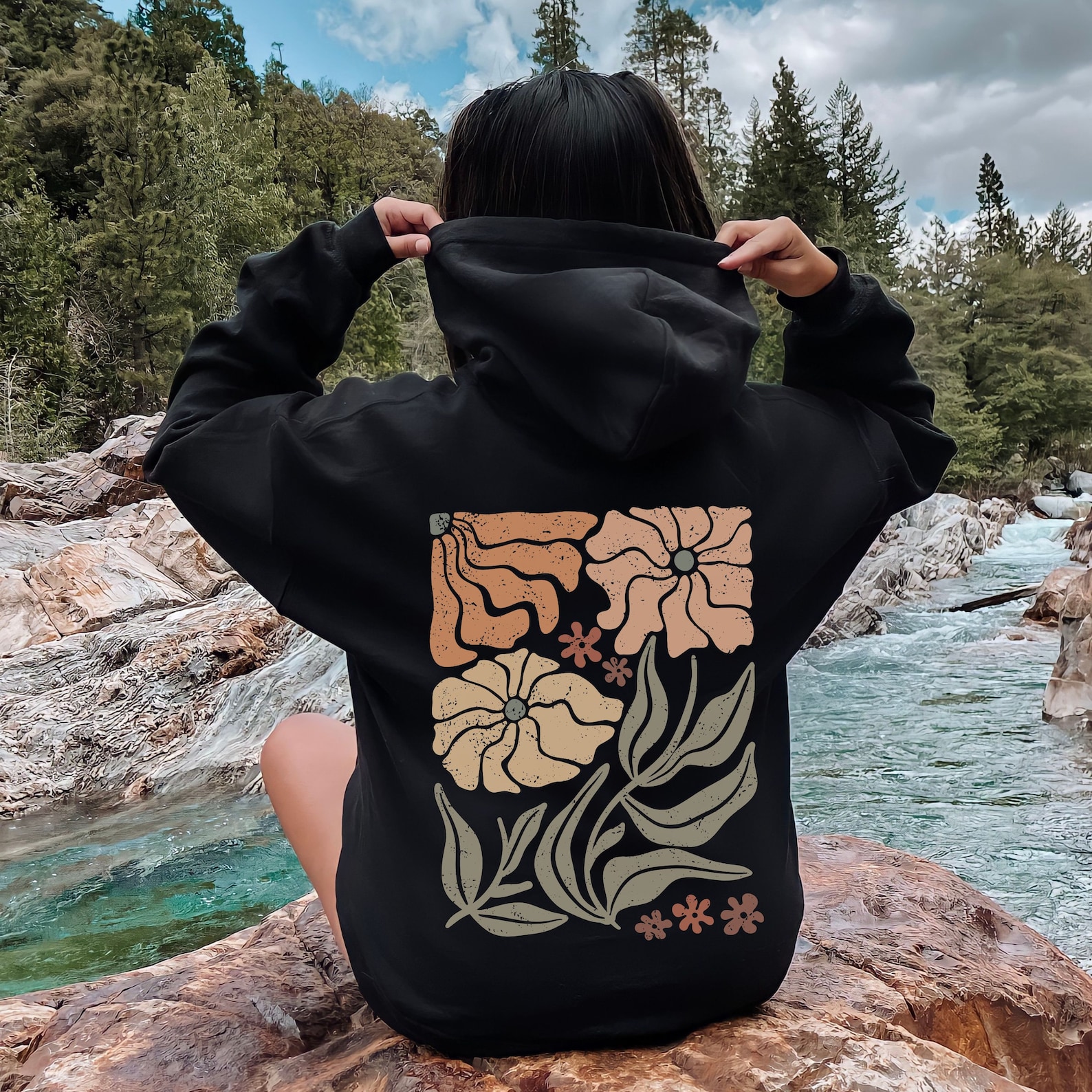 Boho Flowers Hoodie Botanical Nature Hoodie Retro Wavy Wildflower ...
