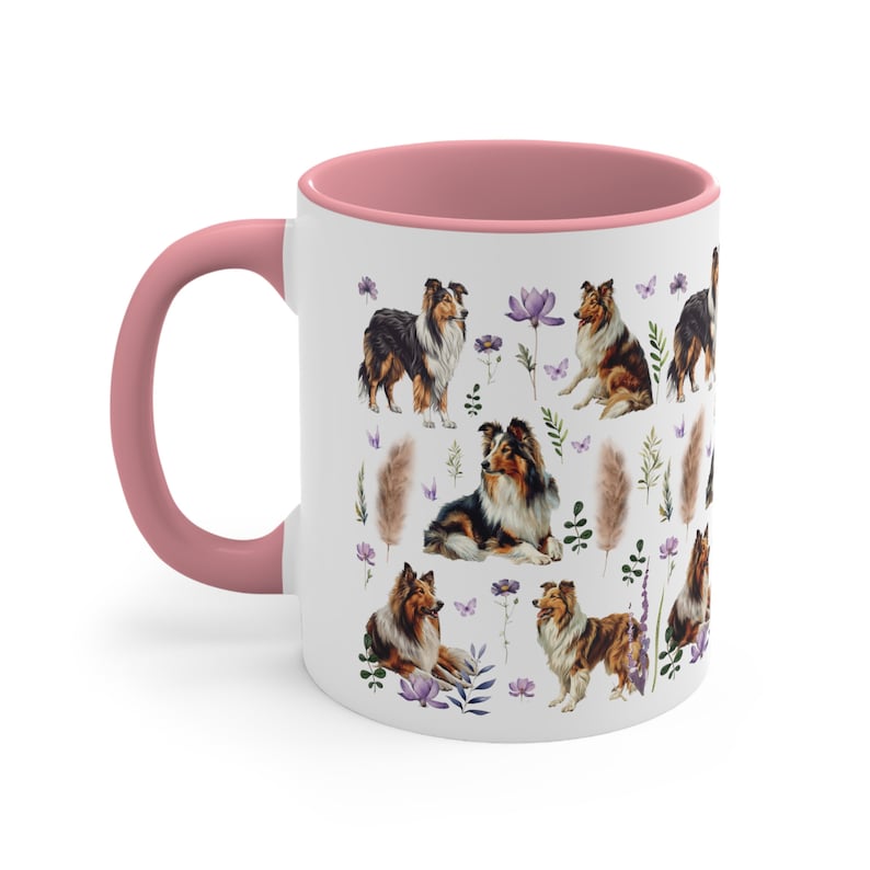 Becher mit Collie-Motiv, Kaffeetasse mit Collie-Motiv, Collie-Liebhaber-Kaffeebecher mit Blumenmuster, Becher mit Wildblumenmuster, Geschenke für Collie-Fans, Collie-Mama Bild 5