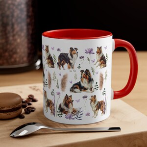 Becher mit Collie-Motiv, Kaffeetasse mit Collie-Motiv, Collie-Liebhaber-Kaffeebecher mit Blumenmuster, Becher mit Wildblumenmuster, Geschenke für Collie-Fans, Collie-Mama Bild 4