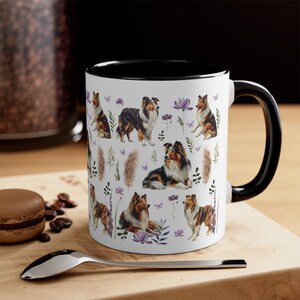 Becher mit Collie-Motiv, Kaffeetasse mit Collie-Motiv, Collie-Liebhaber-Kaffeebecher mit Blumenmuster, Becher mit Wildblumenmuster, Geschenke für Collie-Fans, Collie-Mama Bild 2