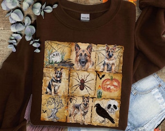 Vintage Halloween German Shepherd Sweatshirt Fall Grunch Sweater German Shepherd Mom Retro Halloween Sweatshirt Halloween German Shepherd