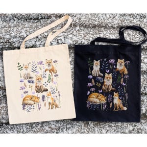 Fox Tote Bag Fox Carry Bag Fox Lover Fox Gifts Cottagecore Gifts Floral Print Tote Bag Wildflower Tote Fox Print Tote