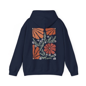 Boho Flowers Hoodie Botanical Nature Hoodie Retro Wavy Wildflower Hoodie Cottagecore Hoodie Floral Hoodie Minimalist Wildflower Sweater Navy