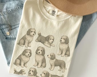 Comfortkleuren Sheepadoodle vintage stijl retro shirt, Sheepadoodle moeder, Sheepadoodle geschenken, jaren 90 Sheepadoodle T-shirt, doodle hondenliefhebber T-shirt