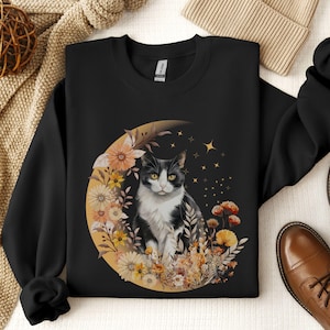 タキシード猫スウェットシャツ 猫ママスウェットシャツ タキシード猫セーター 猫テーマギフト 黒と白の猫クルーネック タキシード猫シャツ タキシード猫ギフト