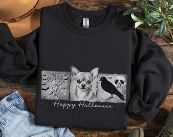 ヴィンテージハロウィンチワワセーター 秋 グランチチワワスウェットシャツ チワワママ レトロハロウィンシャツ ハロウィンチワワギフト チワワ