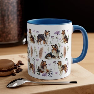 Becher mit Collie-Motiv, Kaffeetasse mit Collie-Motiv, Collie-Liebhaber-Kaffeebecher mit Blumenmuster, Becher mit Wildblumenmuster, Geschenke für Collie-Fans, Collie-Mama Bild 3