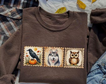 Vintage Halloween Siberian Husky Sweatshirt Fall Clothing Siberian Husky Halloween Sweater Halloween Pumpkin Sweatshirt Siberian Husky Gifts