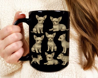 Chihuahua Coffee Mug, Retro Black Mugs 11oz 15oz, Chihuahua Mom Gifts, Chihuahua Dad Gift, Dog Lover Mugs, Chihuahua Owner Gifts