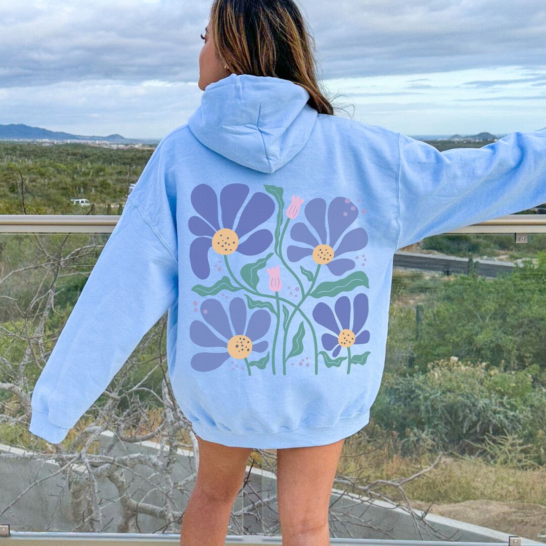 Boho Flowers Hoodie Botanical Nature Hoodie Retro Wavy Wildflower ...