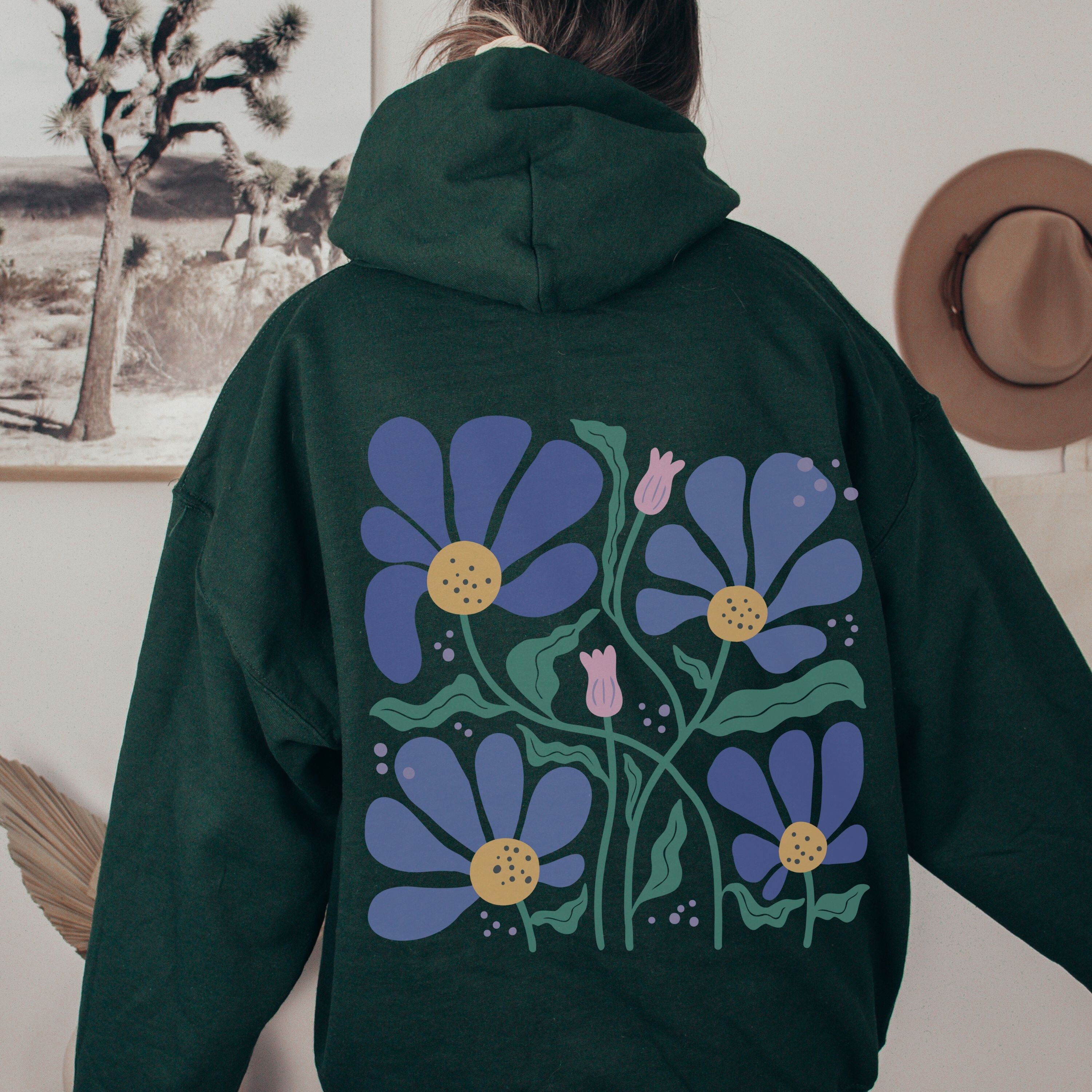 Boho Flowers Hoodie Botanical Nature Hoodie Retro Wavy Wildflower ...