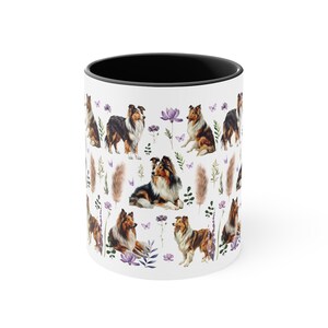 Becher mit Collie-Motiv, Kaffeetasse mit Collie-Motiv, Collie-Liebhaber-Kaffeebecher mit Blumenmuster, Becher mit Wildblumenmuster, Geschenke für Collie-Fans, Collie-Mama Bild 8