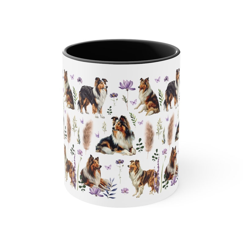 Becher mit Collie-Motiv, Kaffeetasse mit Collie-Motiv, Collie-Liebhaber-Kaffeebecher mit Blumenmuster, Becher mit Wildblumenmuster, Geschenke für Collie-Fans, Collie-Mama Bild 8