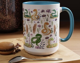 Snake Mug Snake Coffee Mug Snake Lover Gift Reptile Lover Snake Gift Snake Owner Gift Snake Keeper Snake Coffee Cup Cottagecore Floral Snake