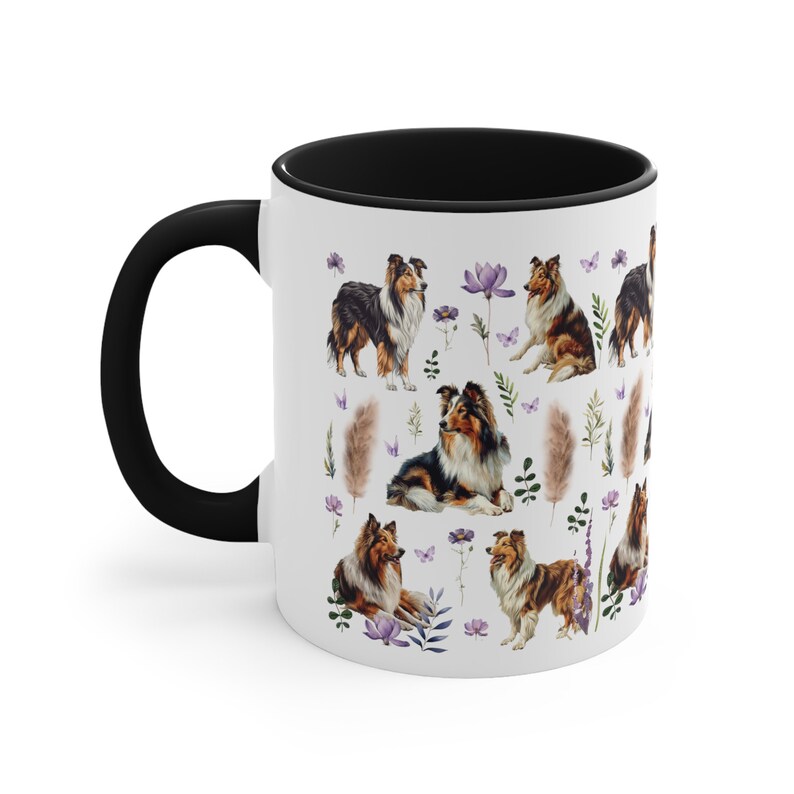 Becher mit Collie-Motiv, Kaffeetasse mit Collie-Motiv, Collie-Liebhaber-Kaffeebecher mit Blumenmuster, Becher mit Wildblumenmuster, Geschenke für Collie-Fans, Collie-Mama Bild 7