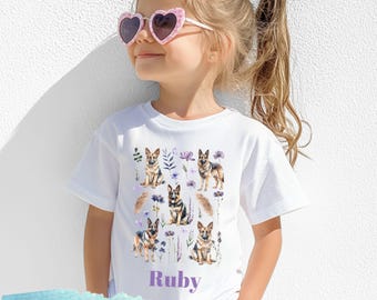 Personalized German Shepherd Shirt Kids, Floral German Shepherd Tshirt, German Shepherd Kids Tee, German Shepherd Youth TShirt, Dog Gifts