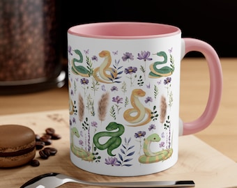 Taza de serpiente Taza de café de serpiente Regalo para amantes de las serpientes Amante de los reptiles Regalo de serpiente Regalo para dueños de serpientes Cuidador de serpientes Taza de café de serpiente Serpiente floral Cottagecore