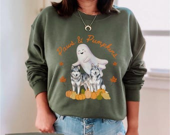 Halloween Siberian Husky Sweatshirt Fall Clothing Siberian Husky Halloween Sweater Husky Gifts Pumpkin Sweatshirt Husky Mom Siberian Husky