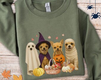 ハロウィンチワワスウェットシャツ チワワセーター チワワ秋服 ハロウィン犬ギフト チワワママ チワワギフト
