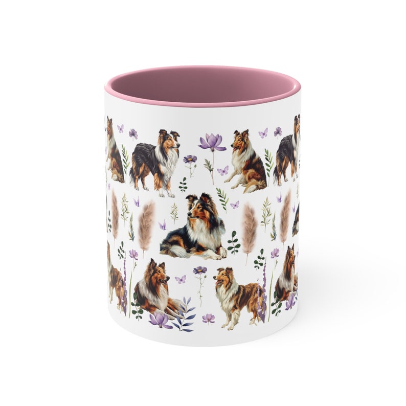 Becher mit Collie-Motiv, Kaffeetasse mit Collie-Motiv, Collie-Liebhaber-Kaffeebecher mit Blumenmuster, Becher mit Wildblumenmuster, Geschenke für Collie-Fans, Collie-Mama Bild 6