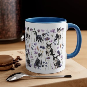 Tuxedo Cat Mug Tuxedo Cat Coffee Cup Tuxedo Cat Coffee Mug Floral Tuxedo Cat Mug Cottagecore Tuxedo Cat Gifts Tuxedo Cat Mugs Tuxedo Cat Mom