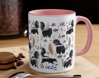 Taza de zorrillo, Tazas Kawaii, Taza de café de zorrillo, Taza de café para amantes de los zorrillos, Taza floral de zorrillo, Taza de flores silvestres, Regalos con temática de zorrillo, Regalo de zorrillo, Amante de los zorrillos