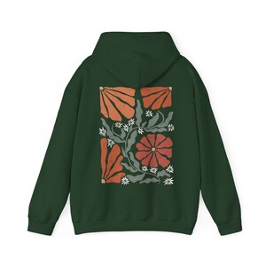 Boho Flowers Hoodie Botanical Nature Hoodie Retro Wavy Wildflower Hoodie Cottagecore Hoodie Floral Hoodie Minimalist Wildflower Sweater Forest Green