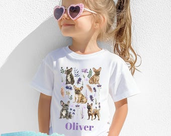 Camiseta personalizada de bulldog francés para niños, camiseta floral de bulldog francés, camiseta infantil de bulldog francés, camiseta juvenil de bulldog francés, camisetas de bulldog francés para niños Regalos