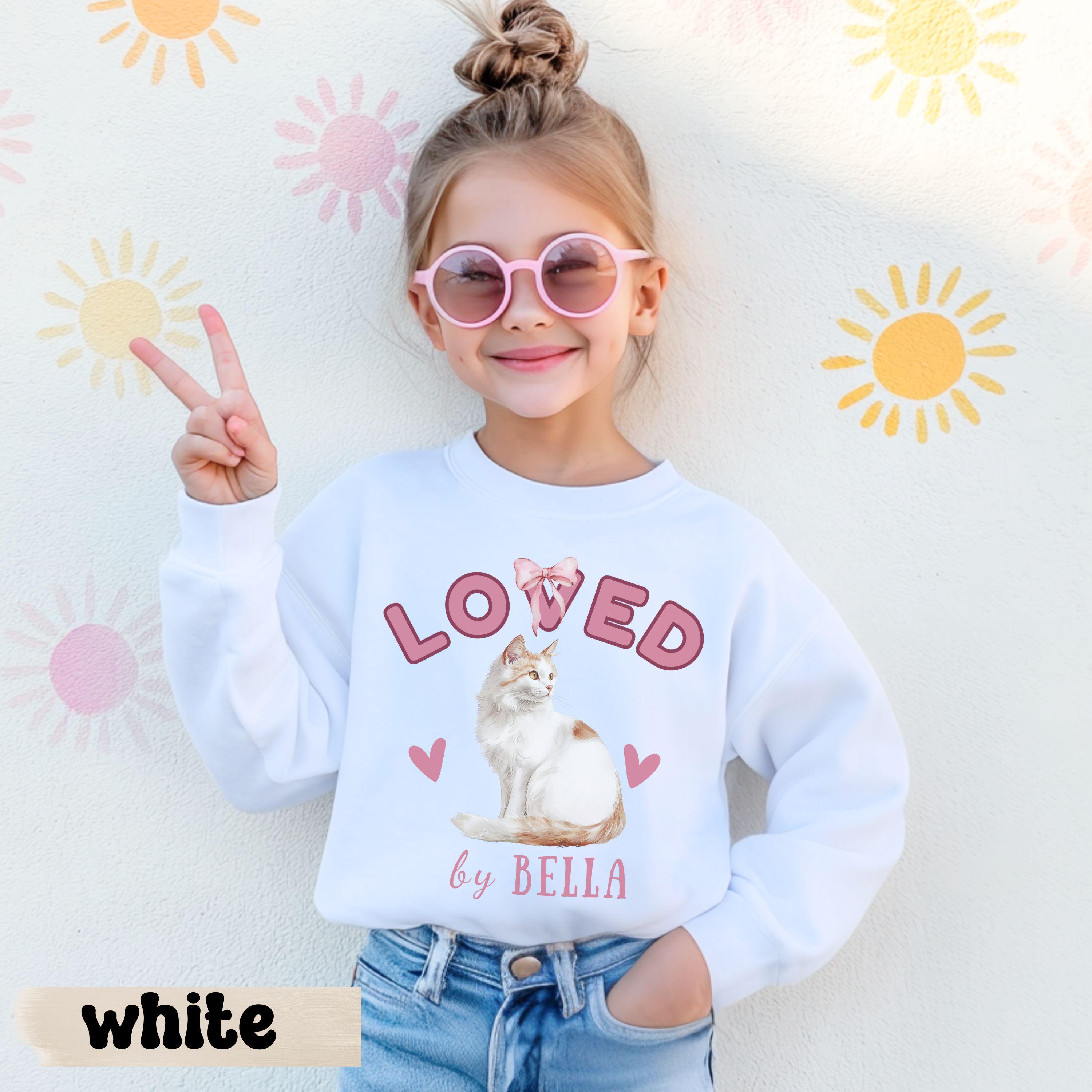 Personalized Cat Sweatshirt For Kids, Kids Cat Sweater, Custom Cats Jumper For Youth, Cat Lover Gifts, Cat Crewneck For Kids