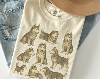 Chemise rétro de style vintage couleurs confort Husky sibérien, maman Husky sibérien, cadeaux Husky sibérien, t-shirt Husky des années 90, t-shirt amoureux des chiens Husky
