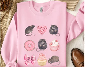 Moletom de rato, Suéter de camundongo, Suéter de rato kawaii, Moletom de gola redonda de rato, Moletom para mães de ratos, Moletom fofo de ratos para o Dia dos Namorados, Moletom para amantes de ratos