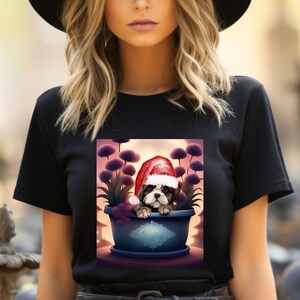 Christmas PUP in a POT, Shih Tzu T-shirt. Vintage style , Dog lover T shirt, Boho tee, Dog T-shirt, plant lover, dog lover gift.