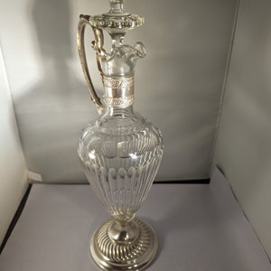 Art Nouveau WMF Germany, Silverplate Over Brass, cut Glass Carafe/Ewer C.1900, free ship