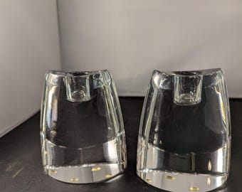 Pair of Waterford Crystal Eclipse 4" Candlesticks no box, Beautiful, Incised