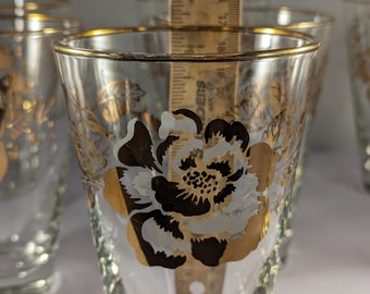 Set Of 8 Mid-Century Libbey Glass Co. Rose Bouquet Water Tumbler 10 Oz