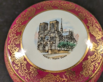 Limoges Paris Notre Dame Gold Red Porcelain Box,Hallmarked, Made In France