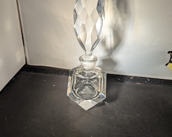 Vintage 7" crystal cut Perfume Bottle. Ground Stopper