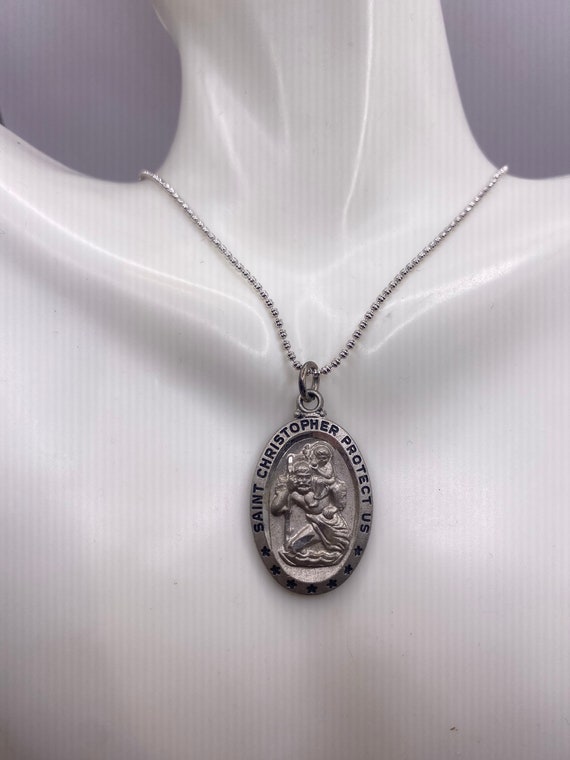 Vintage Saint Christopher Protection Amulet Neckl… - image 1