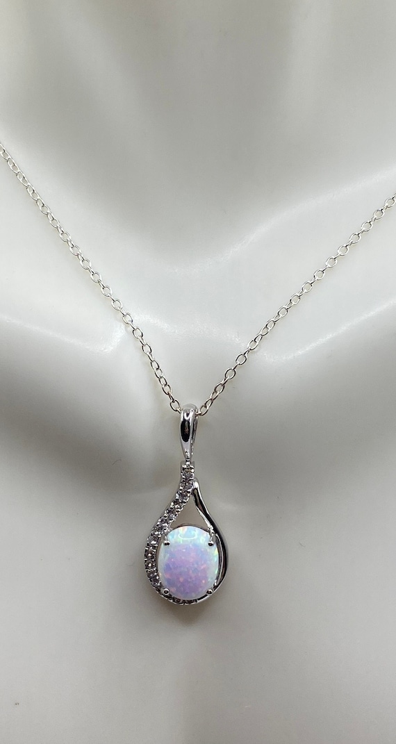 White Opal Pendant Necklace | White Fire Opal Pend