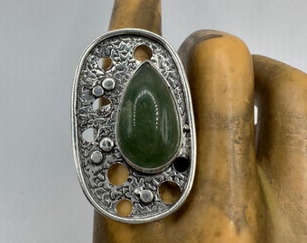 Vintage Green Onyx Statement Ring | Size  8 | Gift for Her | Stocking Stuffer | Present for Wife | Statement Jewelry