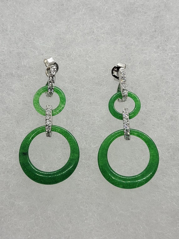Green Jade Earrings | Jade Hoop Earrings | Antiqu… - image 1