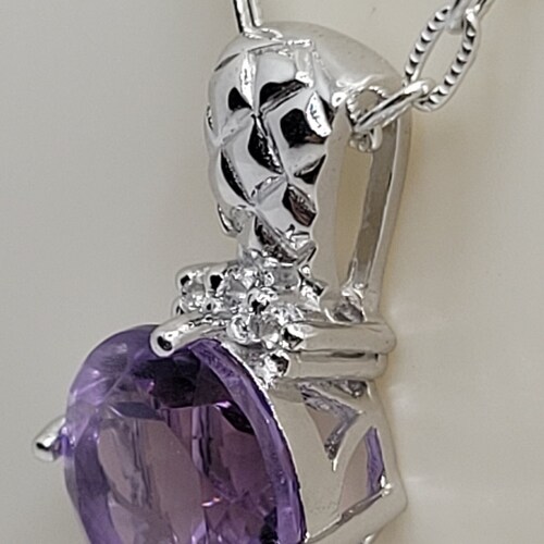Amethyst Pendant Necklace | Purple Gemstone Pendant | Vintage shops Violet Sterling Silver | February Birthstone | Sixth Anniversary Gift for Her