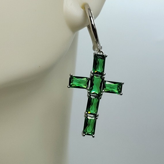 Green Cross Earrings | Green Gemstone Earrings | … - image 4